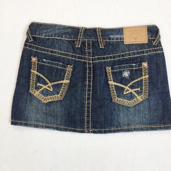 Amethyst Y2K vtg low rise distressed denim mini skirt Jrs 5 - Picture 2 of 10